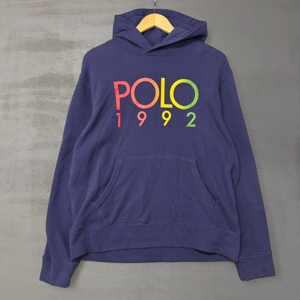 Polo Ralph Lauren Sweatshiet Hoodie Navy Blue Polo 1992‎ Rainbow Graphic Large